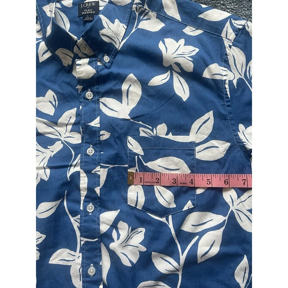 J.Crew‎ Flex Washed Hawaiian Shirt Blue White Floral Men's L